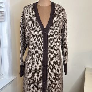 Jessica London Duster Cardigan Brown Chevron Stripe Size 14/16 NWOT